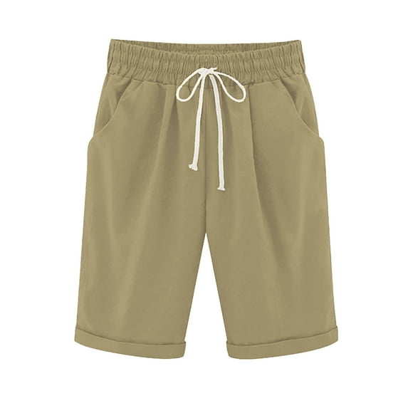 Casual Shorts for Women Summer Cotton Pants Plus Size High Waisted Lacing Beach Workout Pocket Five Point Pants Girls Bottoms Shorts