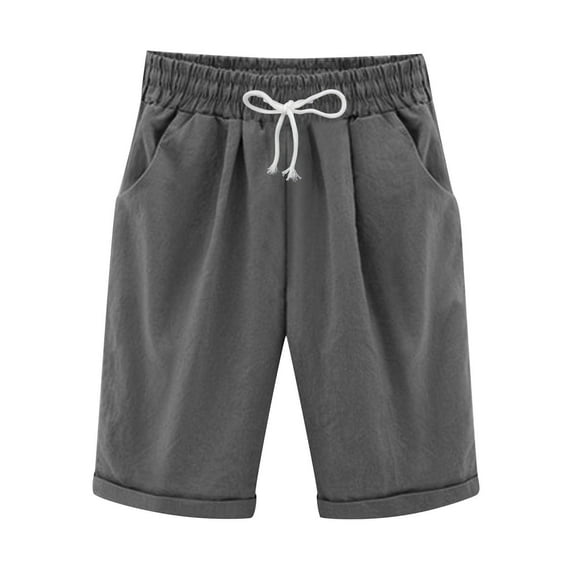 Casual Shorts for Women Summer Cotton Plus Size High Waisted Lacing Beach Five Point Yoga Running Shorts Workout Gym Shorts with Pockets Grey