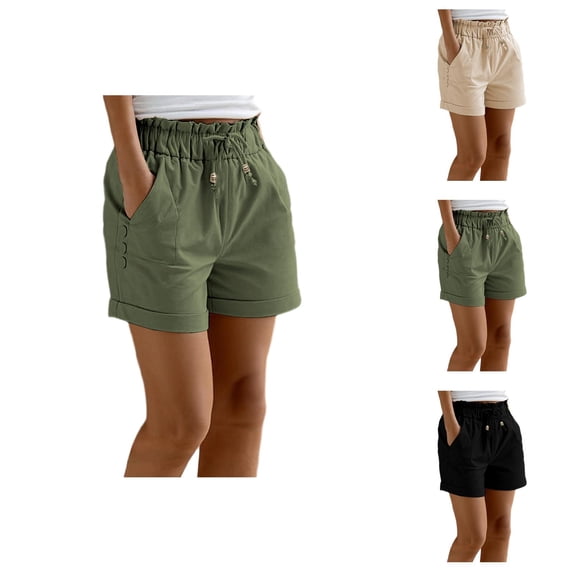 Summer Casual Shorts for Women Elastic High Waist Drawstring Loose Fit Lightweight Beach Shorts with Pockets