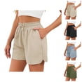 thumbnail image 1 of Casual Shorts for Women Summer Elastic Waist Wide Straight Leg Loose Lightweight Beach Shorts with Pockets, 1 of 8