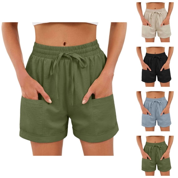 Casual Shorts for Women Summer Lightweight Elastic Waist Straight Leg Relaxed Fit Beach Shorts with Pockets