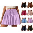 thumbnail image 1 of Casual Shorts for Women Summer Smocked High Waisted Lightweight Wide Leg Flowy Beach Shorts Cover Up, 1 of 7