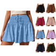 thumbnail image 1 of Casual Shorts for Women Summer Smocked High Waisted Lightweight Wide Leg Flowy Beach Shorts Cover Up, 1 of 8