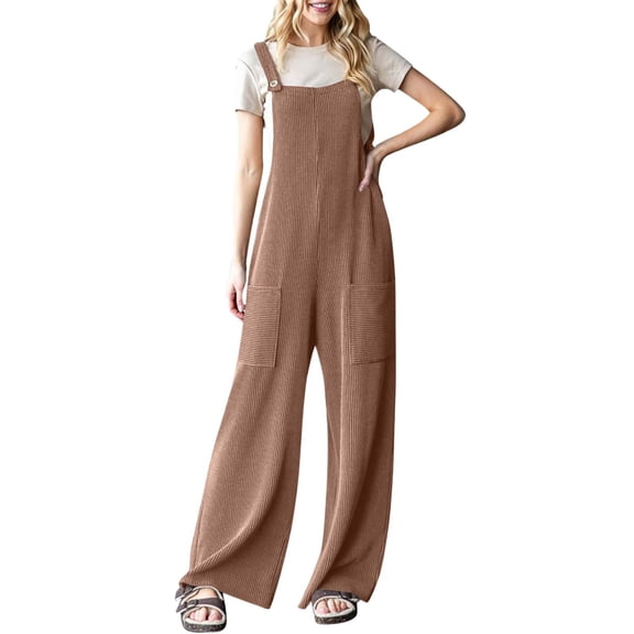 Casual Shoulder Strap Adjustable Buckle Pocket Overalls Rompers for Women Knitted, Comfortable, Stylish