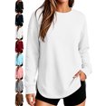 thumbnail image 1 of Casual Side Slit Pocket Sweatshirts for Women Crewneck Pullover Long Sleeve Loose Fit Weekend Wear Tops, 1 of 6