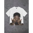 thumbnail image 1 of Casual Simple Hip-Hop Fingerprint & Portrait Print Loose Round Neck Short Sleeve T-Shirt  | Three colors  S-5XL SIZE, 1 of 5