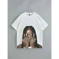 thumbnail image 1 of Casual Simple Hip-Hop Fingerprint & Portrait Print Loose Round Neck Short Sleeve T-Shirt  | Three colors  S-5XL SIZE, 1 of 5