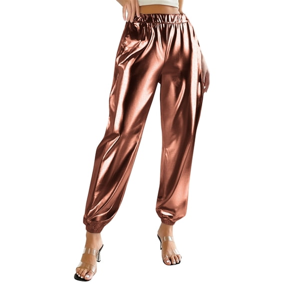 Casual Skinny Pants for Women New Women's Shiny Tapered Pants Stretch High Waist Loose Pants Sequin Party Club Dancing Night out Sweatpants