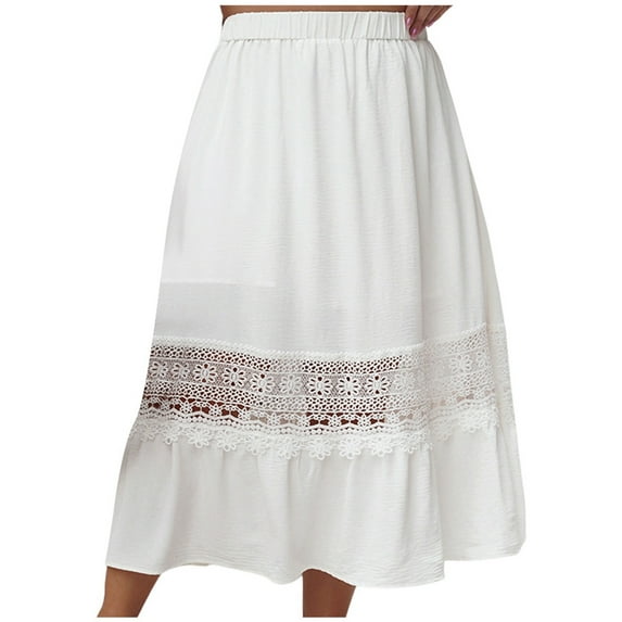 Casual Skirts Women Ladies High Waisted Hollow Out Solid Color A Line Maxi Skirt Cargo Skirt White XL