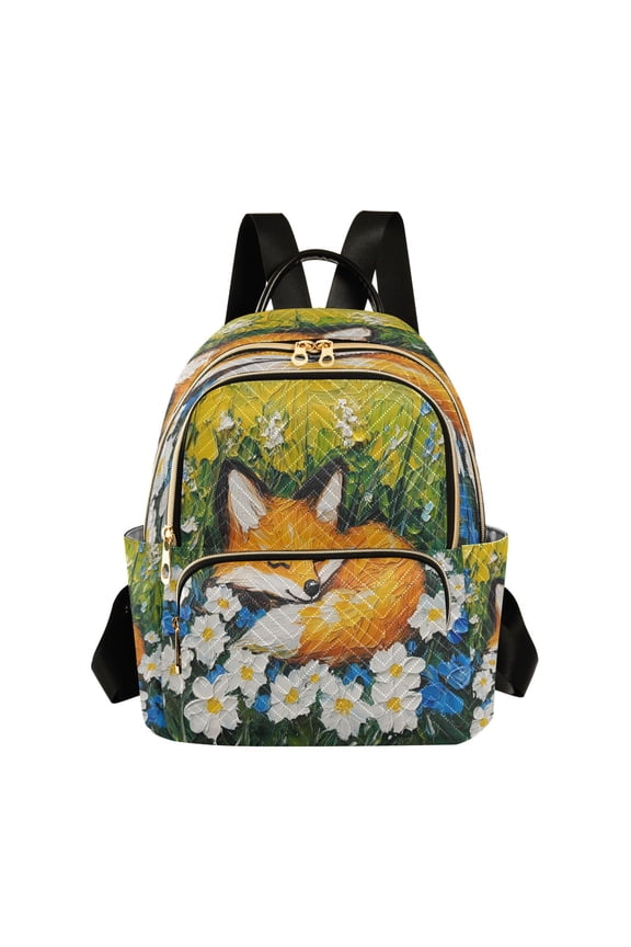 Casual Sleeping Fox Among Flowers Backpack for School,College and Travel, Water Resistant Bookbag,