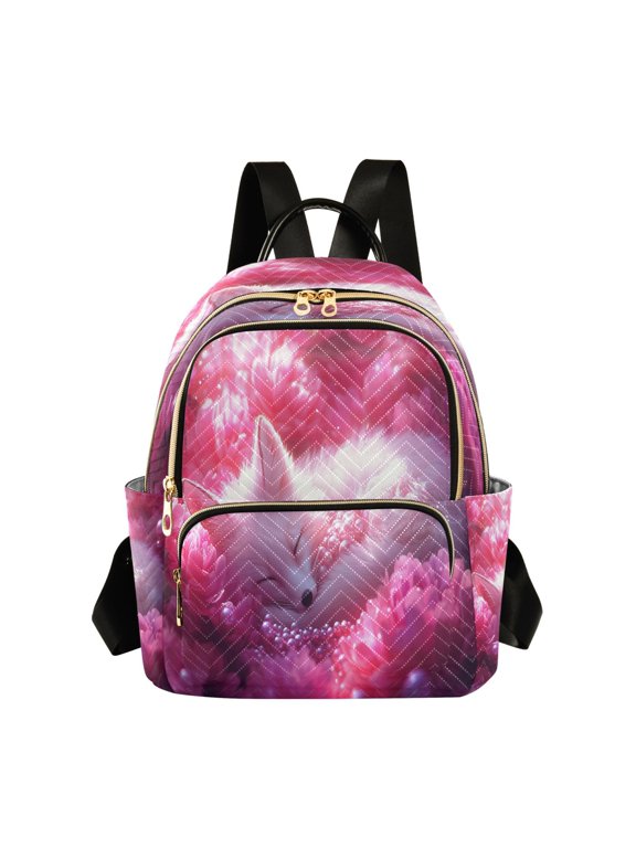 Casual Sleeping Fox Pink Flowers Pearls Backpack for School,College and Travel, Water Resistant Bookbag,