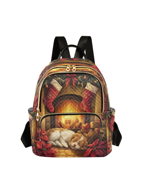Casual Sleeping Puppy by Fireplace Backpack for School,College and Travel, Water Resistant Bookbag,