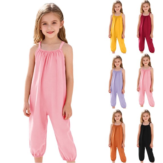 Casual Sleeveless Jumpsuits Spaghetti Straps Harem Long Overalls With Pockets 18 Months Pink