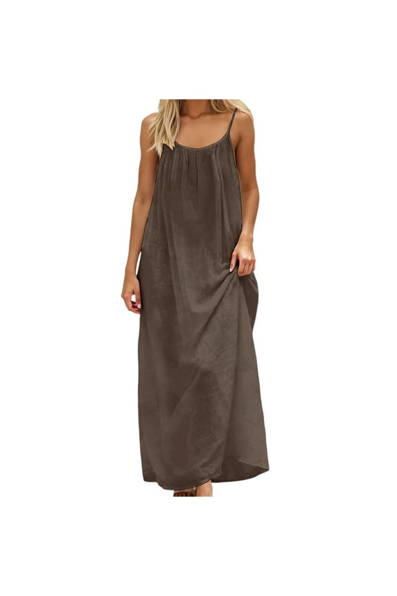 Casual Sleeveless Open Back Maxi Dress for Everyday Comfort with Loose Fit Robe Housewear and Versatile Style,Coffee Large