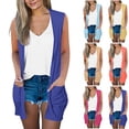 thumbnail image 1 of Casual Sleeveless Solid Pocket Women's Long Tops Blouse Cardigan Loose Fit Breathable Summer Fashion | CSEONE,Orange XL, 1 of 7