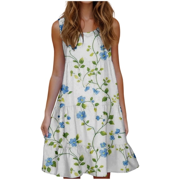 Casual Sleeveless Summer Dress for Women Beach A Line Swing Sundress Lightweight Vacation Dress