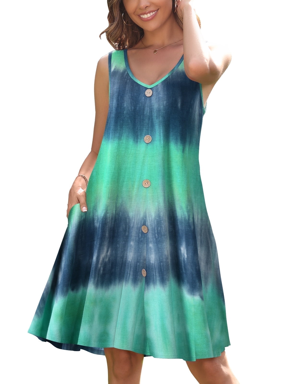 Summer Dress Riviera Sun Sleeveless Umbrella Dress For Women - Batik Rayon  , Beach Cover Up Umbrella Print Dress
