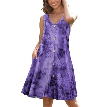 Casual Sleeveless Sun Dress with Pockets for Women, CRAYNER T Shirt Dresses Loose Flowy Summer Tank Top Cover ups Knee Length , S