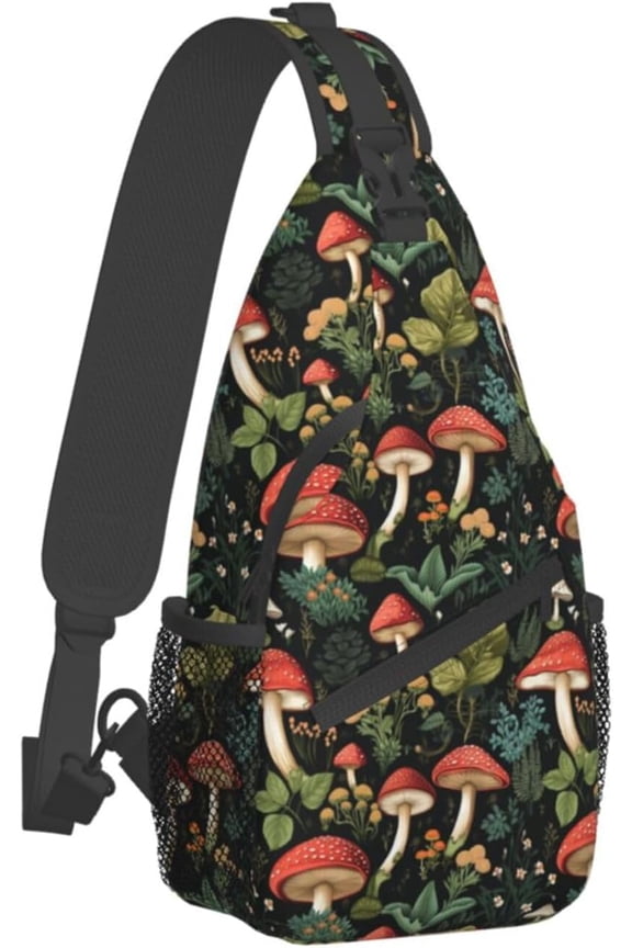 Casual Sling Bag for Men and Women Mushroom Leaf Boho Plant Backpack Travel Hiking Daypack Sport Running Chest Bag A08