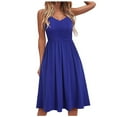 thumbnail image 1 of Casual Slip Dresses for Women Sleeveless Cotton Summer Beach Dress A Line Ruched Spaghetti Strap Knee Length Sundresses with Pockets, 1 of 4
