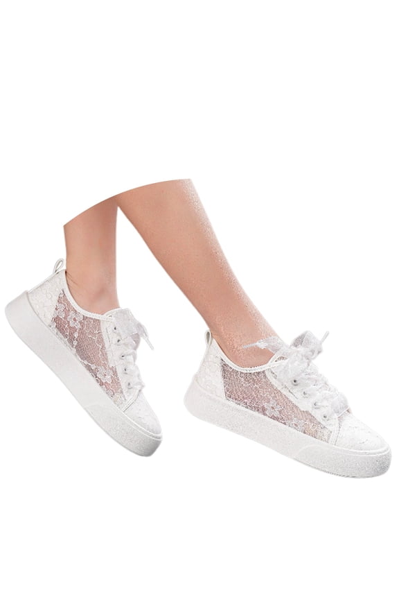 Casual Slip On Shoes for Women Easy Wear Grocery & Shopping Fashion Floral Embroidered Openwork Mesh Breathable Platform Casual Sneakers For Everyday Comfort