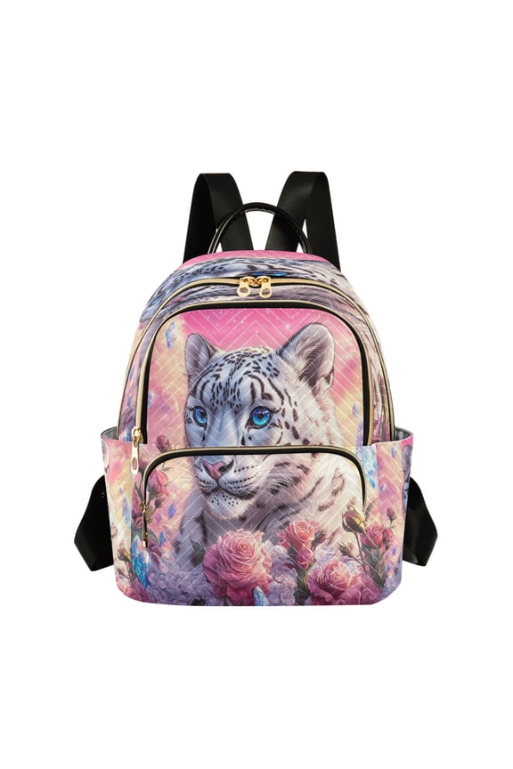 Casual Snow Leopard Roses Crystals Backpack for School,College and Travel, Water Resistant Bookbag,