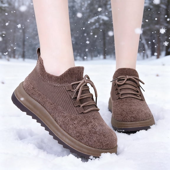 Casual Snow Shoes for Women Breathable Mesh Plush Lined Outdoor Walking Shoes Insulated Round Toe Ankle Boots