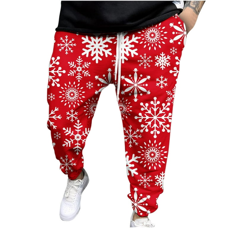 Casual Snowfake Print Joggers Sports Workout Pants for Running Christmas Sweatpants for Men Lightweight Men s Jogger Pants with Pockets Red 3X Large Walmart