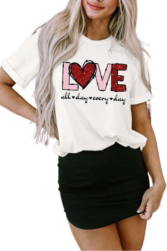 Casual Soft Cotton Blend Graphic T-Shirt with Heart-Shaped Design for Valentine's Day - [ZhiHiMeRi] | (US 4-6)S