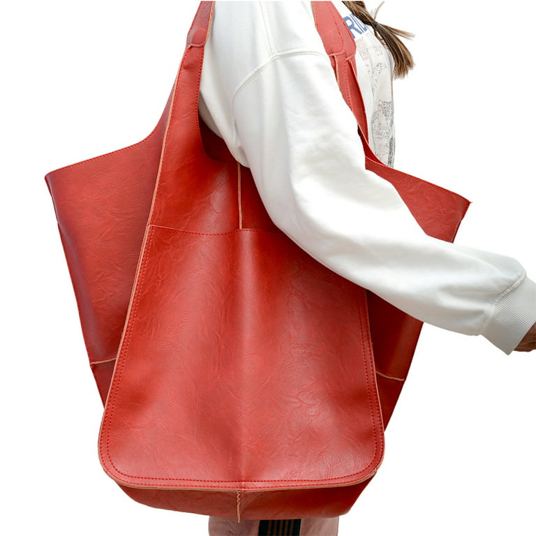 Casual Soft Large Capacity Tote Women Handbags PU Leather Shoulder Bag Big  Shopper Purses-H