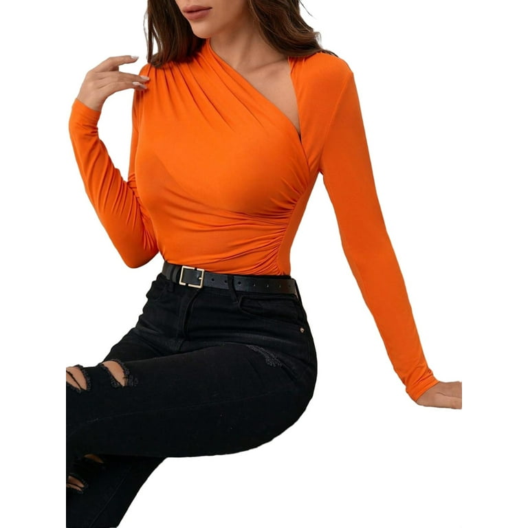Casual Solid Asymmetrical O Neck Tops