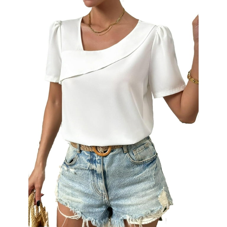 Casual Solid Asymmetrical O Neck Tops Casual Solid Asymmetrical O Neck Tops