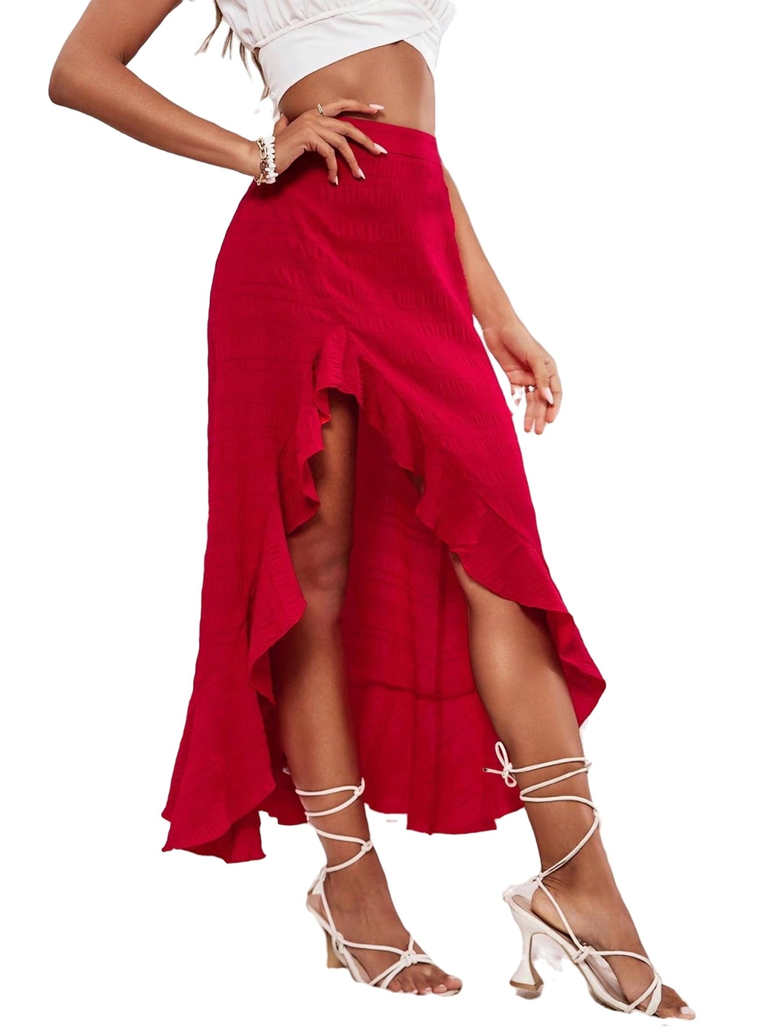 Asymmetrical red skirt hotsell
