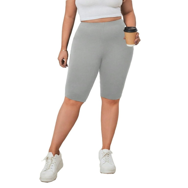 Casual Solid Biker Shorts Light Grey Plus Size Leggings Walmart