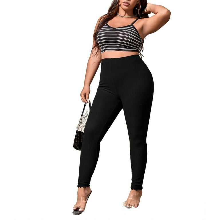 Casual Solid Black Plus Size Leggings Walmart