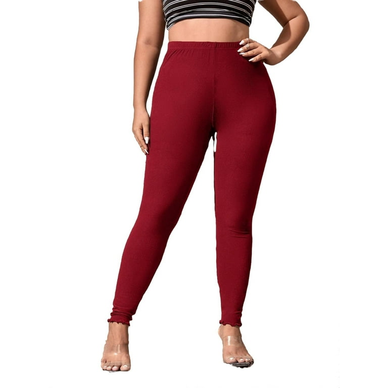 Casual Solid Burgundy Plus Size Leggings Walmart