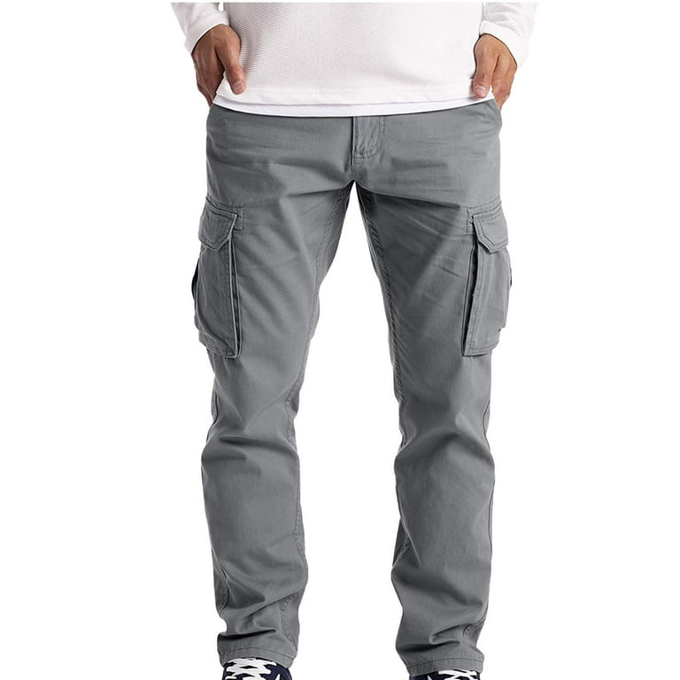 Casual Solid Cargo Pants for Men Combat Hiking Jogger Pants with Multi  Pockets Outdoor Fitness Sweat Pants Plus Size(M,Gray)