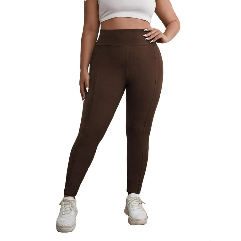 Casual Solid Chocolate Brown Plus Size Leggings Walmart
