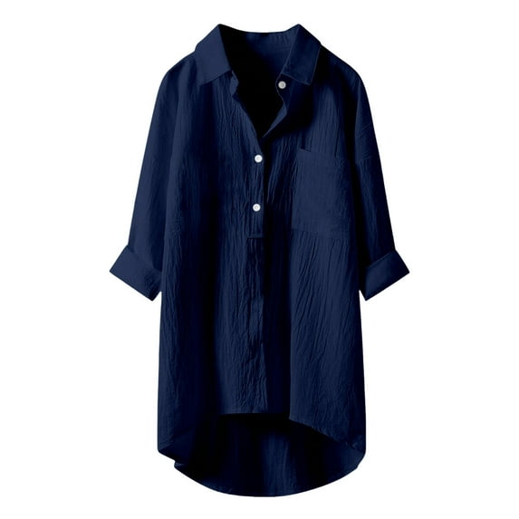 Casual Solid Color Button Up Collared 3/4 Sleeve T Shirt Top for Women Stylish, Comfortable, Easy to Pair, Hand Wash Cold