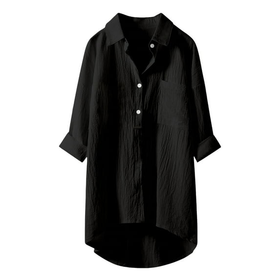 Casual Solid Color Button Up Collared Shirt for Women 3/4 Sleeve, Soft Fabric, Versatile for Various Occasions, Hand Wash Cold