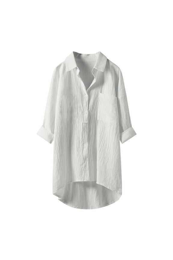 Casual Solid Color Button Up Collared Shirt for Women 3/4 Sleeve, Soft Fabric, Versatile for Various Occasions, Hand Wash Cold