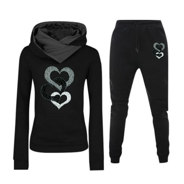 Casual Solid Color Hoodie And Joggers Set Women's Running Wear Ladies