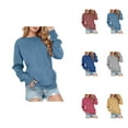 thumbnail image 1 of Casual Solid Color Pullover Sweatshirt Long Sleeve Crewneck Lightweight Pocket Hoodless Top for Women 2025, 1 of 4