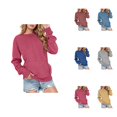 thumbnail image 1 of Casual Solid Color Pullover Sweatshirt Long Sleeve Crewneck Lightweight Pocket Hoodless Top for Women 2025, 1 of 4