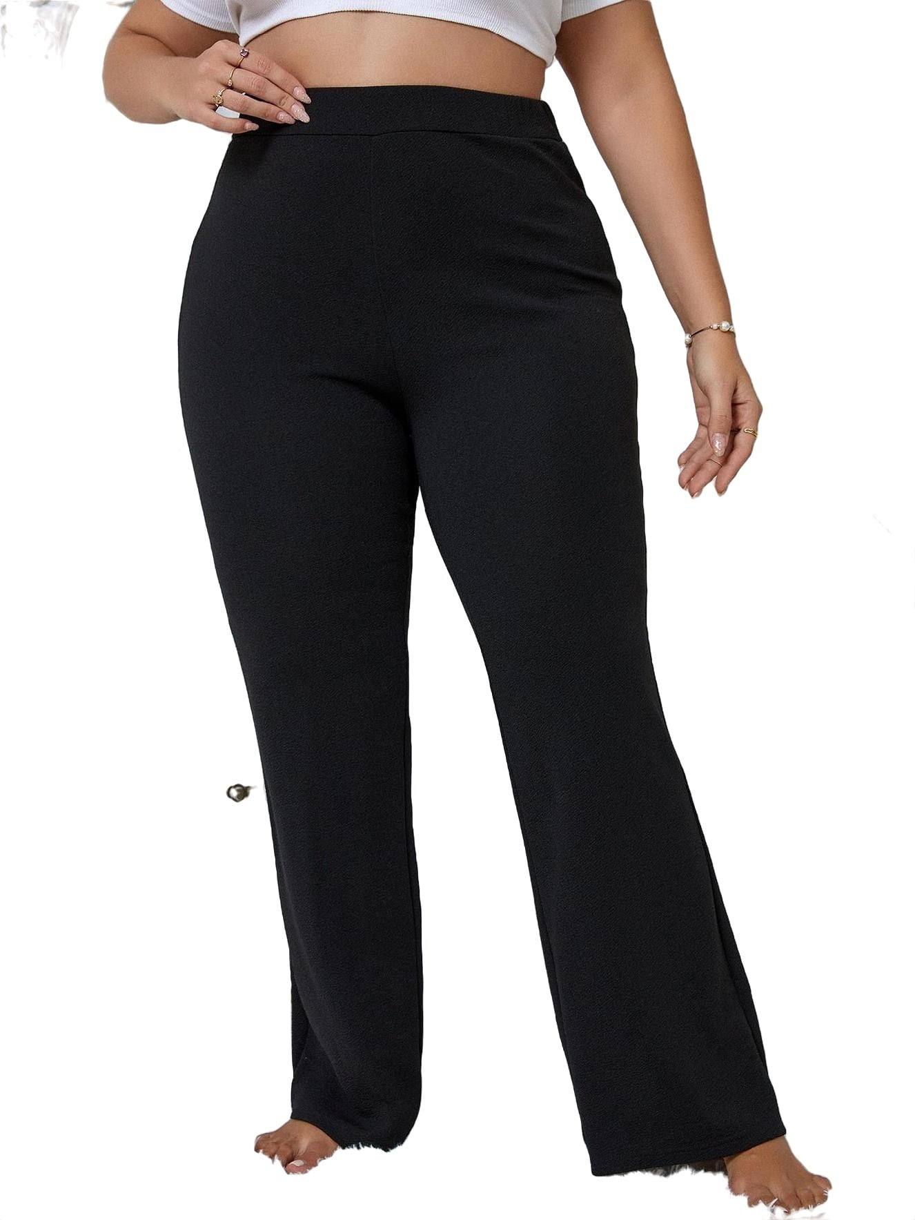 Casual Solid Flare Leg Black Plus Size Pants (Women's) - Walmart.com