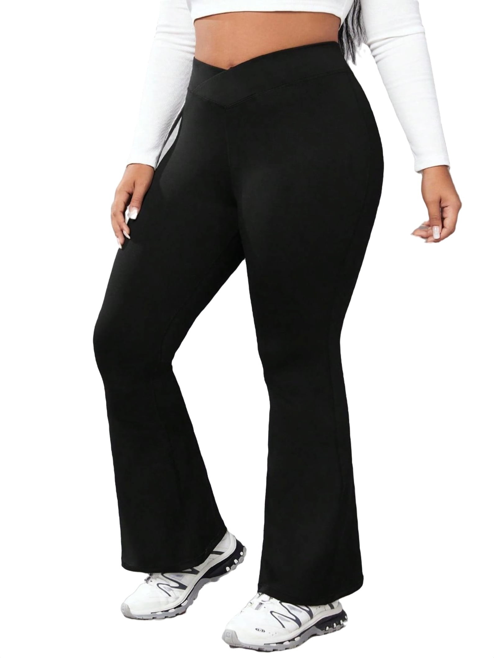 Casual Solid Flare Leg Black Plus Size Pants (Women's) - Walmart.com