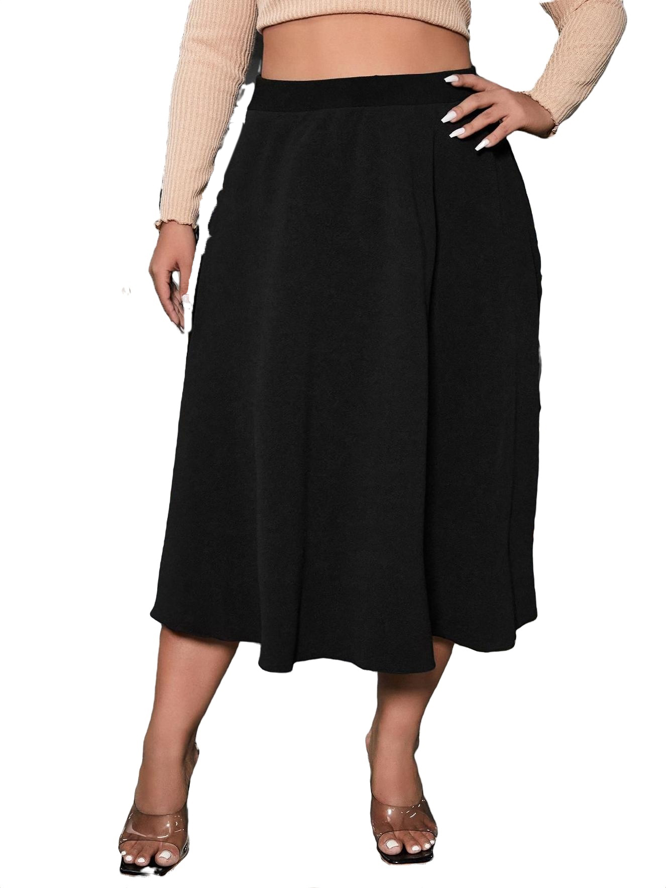 Casual Solid Flared Black Plus Size Skirts (Women's) - Walmart.com