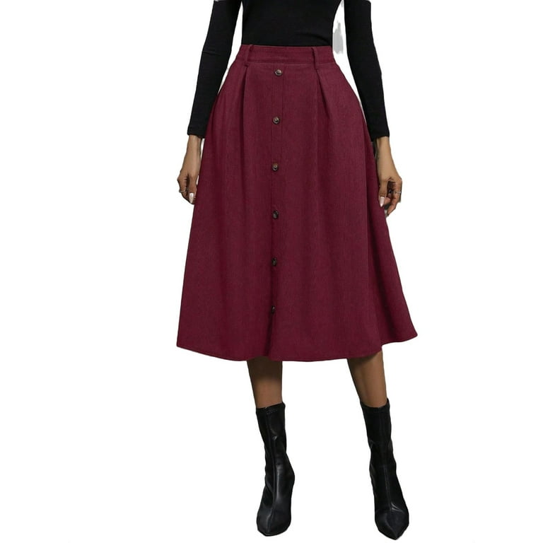 Casual Solid Flared Skirts Burgundy Women Skirts Walmart