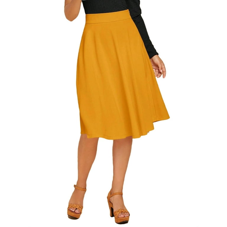 Casual Solid Flared Skirts Mustard Yellow Women Skirts Walmart