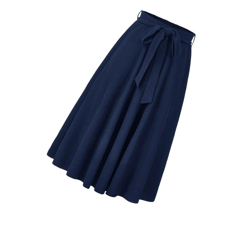 Casual Solid Flared Skirts Navy Blue Women Skirts